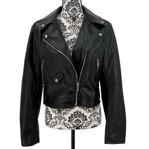 Sleek Bershka Black Moto Jacket – Recycled Faux Leather, Size L
